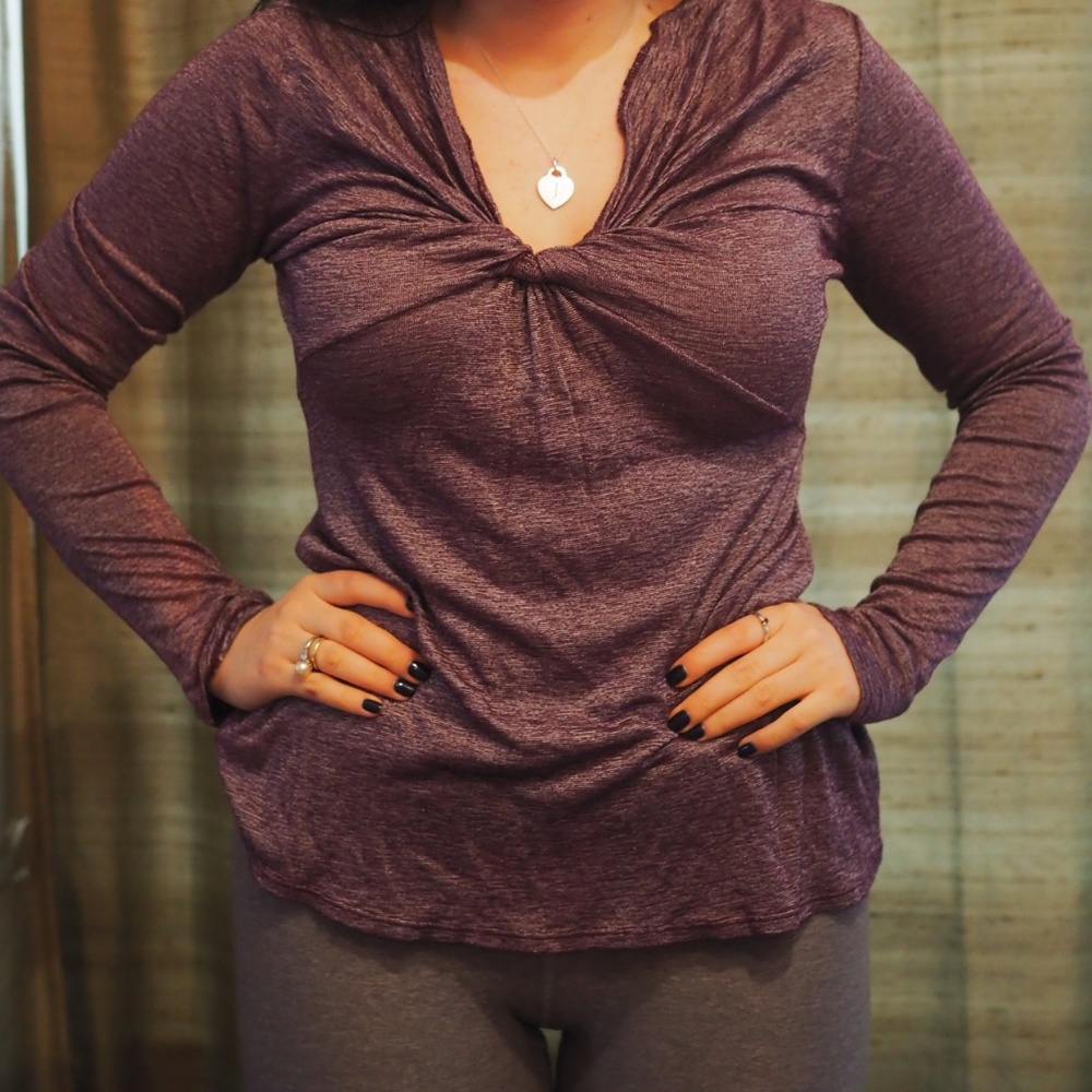 Purple/silver stretchy, dressy top.